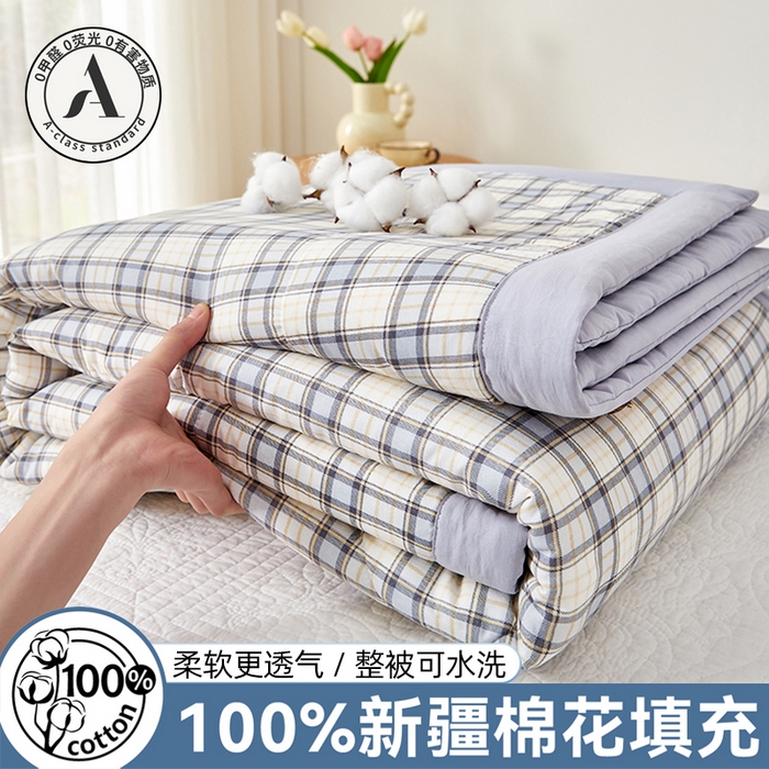 海洋家纺 2026新款100%新疆棉花印花夏被亲肤仿棉夏凉被纯手包边空调被薄被子 卡尔 蓝