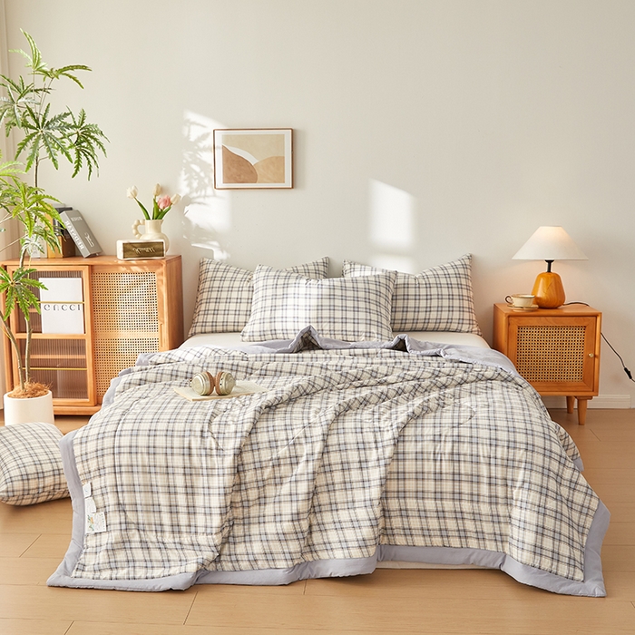 91家纺网 家纺一手货源 找家纺 海洋家纺 2026新款100%新疆棉花印花夏被亲肤仿棉夏凉被纯手包边空调被薄被子 卡尔 蓝