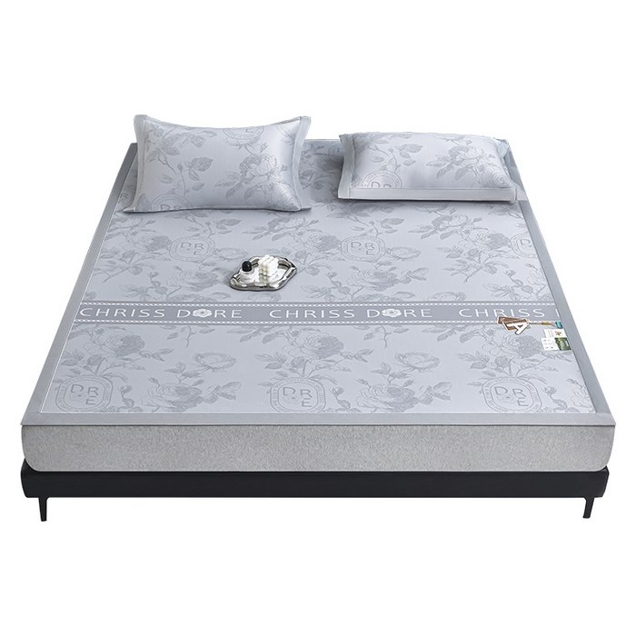 91家纺网 家纺一手货源 找家纺 小牛席业 2026春夏新款【实拍风格】双PE高凉感凉席席子-盛世蔷薇冰丝席 盛世蔷薇-灰色