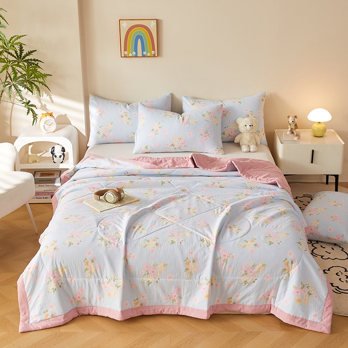 91家纺网 家纺一手货源 找家纺 海洋家纺 2026新款100%新疆棉花印花夏被亲肤仿棉夏凉被纯手包边空调被薄被子 莫奈花园