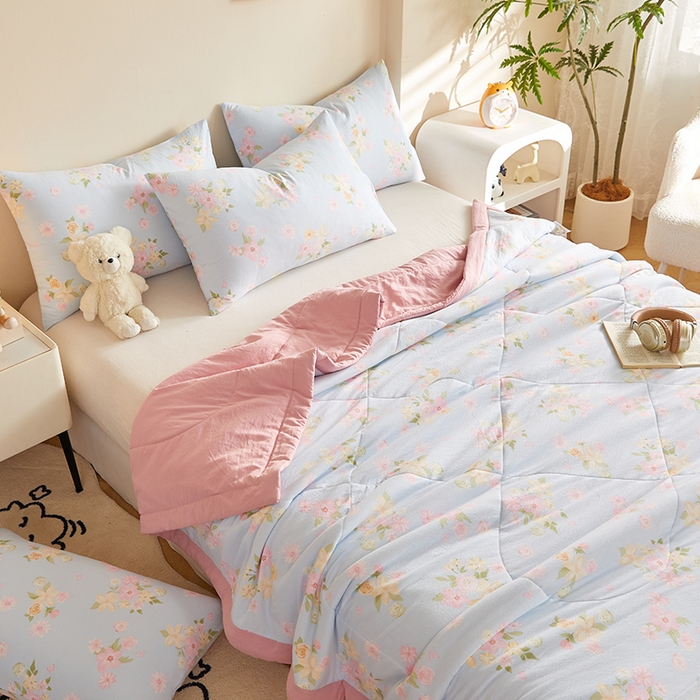 91家纺网 家纺一手货源 找家纺 海洋家纺 2026新款100%新疆棉花印花夏被亲肤仿棉夏凉被纯手包边空调被薄被子 莫奈花园