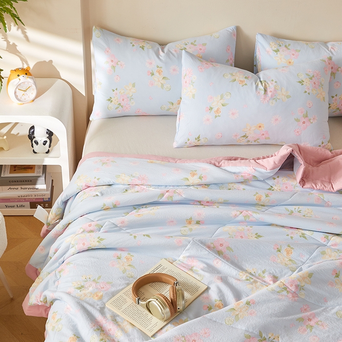 91家纺网 家纺一手货源 找家纺 海洋家纺 2026新款100%新疆棉花印花夏被亲肤仿棉夏凉被纯手包边空调被薄被子 莫奈花园