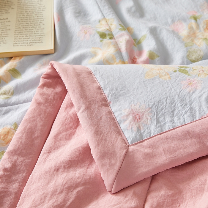 91家纺网 家纺一手货源 找家纺 海洋家纺 2026新款100%新疆棉花印花夏被亲肤仿棉夏凉被纯手包边空调被薄被子 莫奈花园