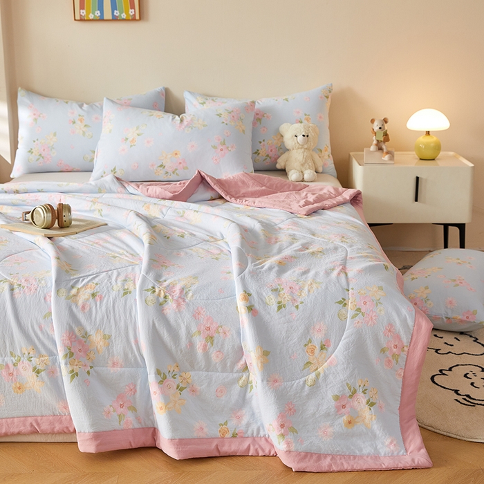 91家纺网 家纺一手货源 找家纺 海洋家纺 2026新款100%新疆棉花印花夏被亲肤仿棉夏凉被纯手包边空调被薄被子 莫奈花园