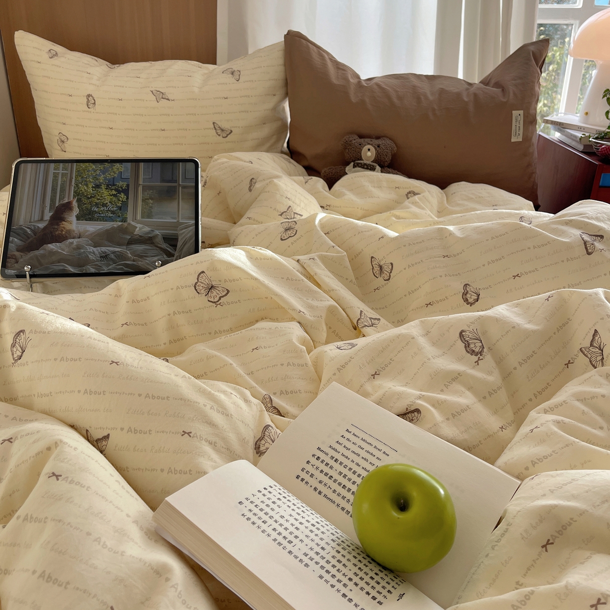 91家纺网 家纺一手货源 找家纺 （总）轻奢坊 2026新款水洗棉可露丽撞色四件套