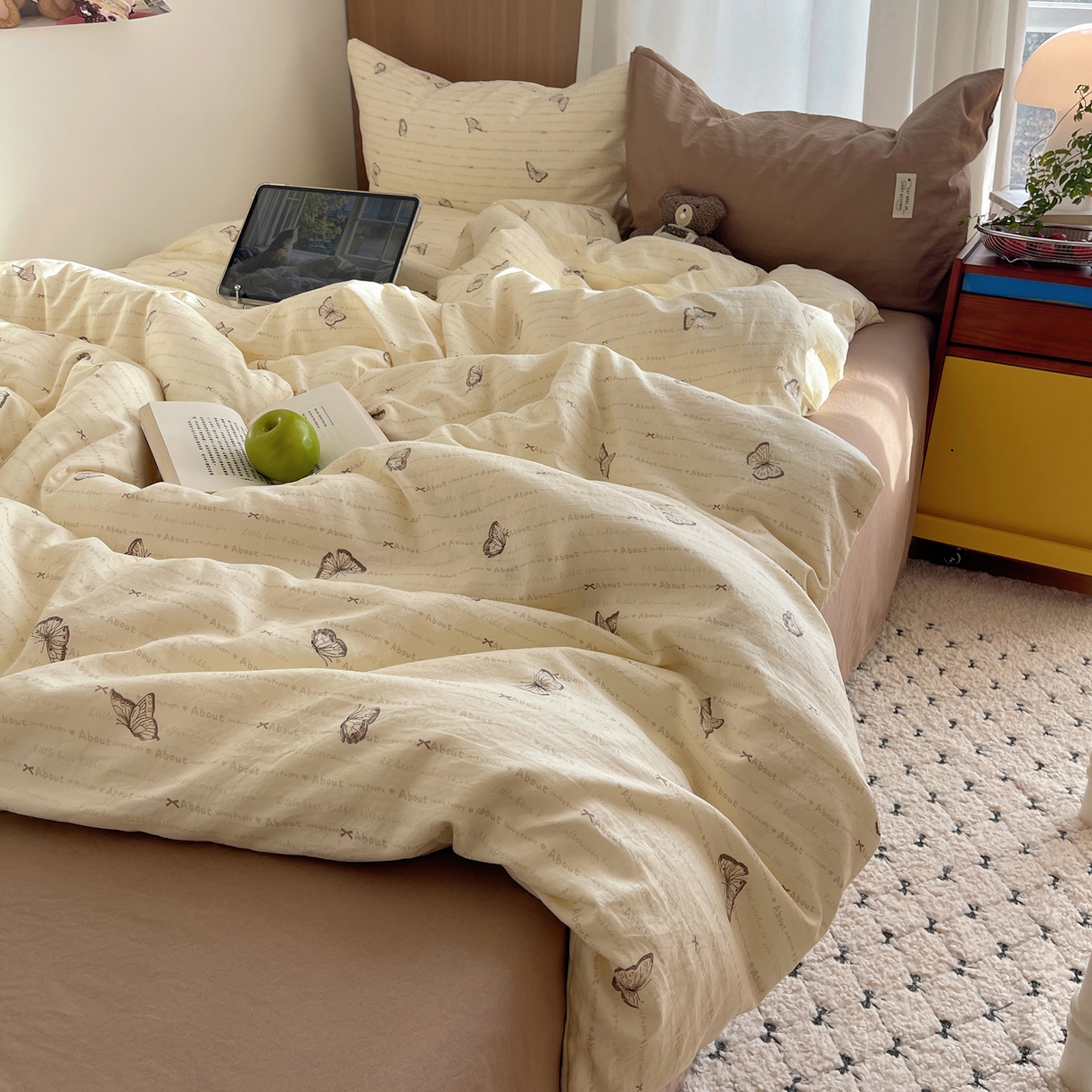 91家纺网 家纺一手货源 找家纺 （总）轻奢坊 2026新款水洗棉可露丽撞色四件套