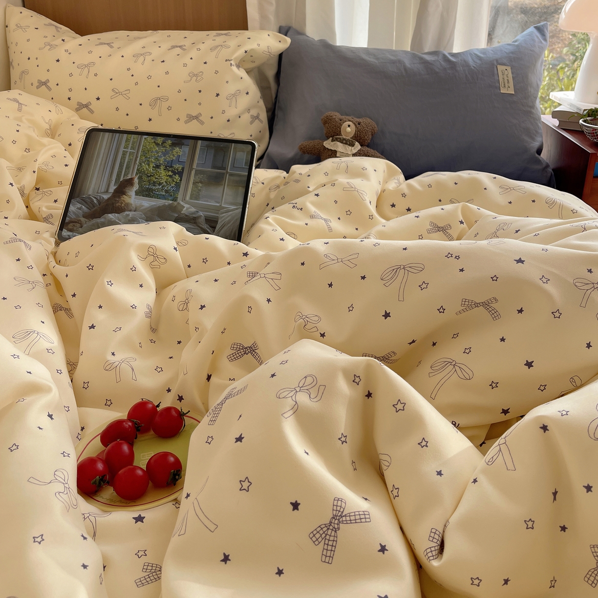 91家纺网 家纺一手货源 找家纺 轻奢坊 2026新款水洗棉可露丽撞色四件套 可露丽结