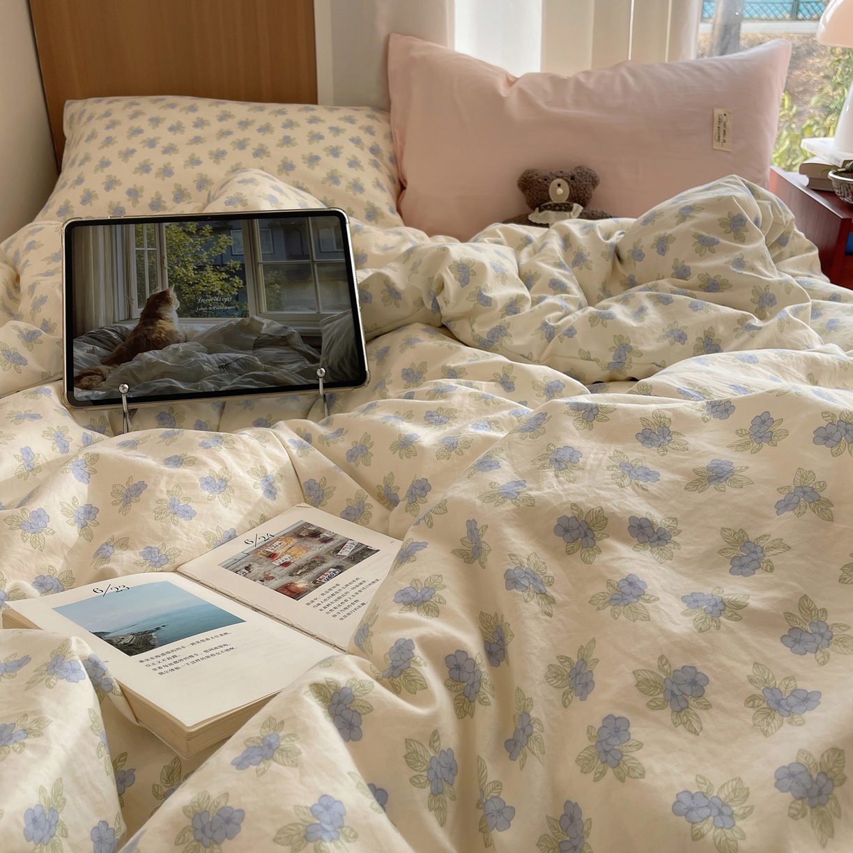 91家纺网 家纺一手货源 找家纺 轻奢坊 2026新款水洗棉可露丽撞色四件套 可露丽花