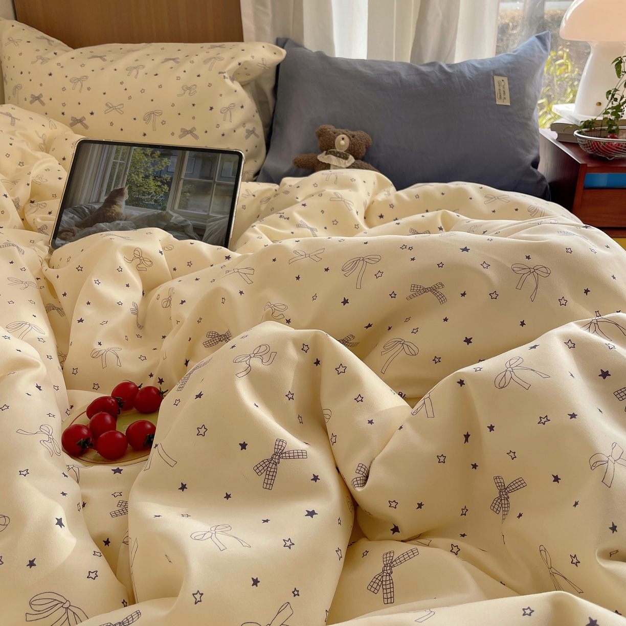 91家纺网 家纺一手货源 找家纺 轻奢坊 2026新款水洗棉可露丽撞色四件套 可露丽结