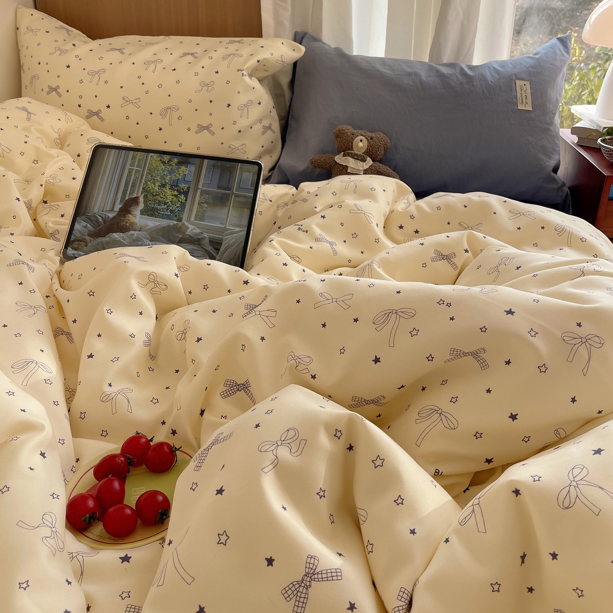 91家纺网 家纺一手货源 找家纺 轻奢坊 2026新款水洗棉可露丽撞色四件套 可露丽结