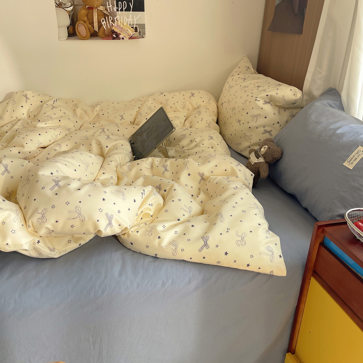 91家纺网 家纺一手货源 找家纺 轻奢坊 2026新款水洗棉可露丽撞色四件套 可露丽结