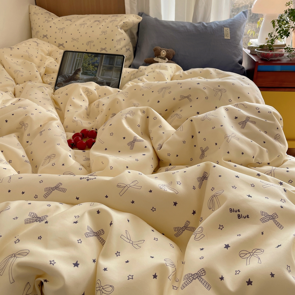 91家纺网 家纺一手货源 找家纺 轻奢坊 2026新款水洗棉可露丽撞色四件套 可露丽结