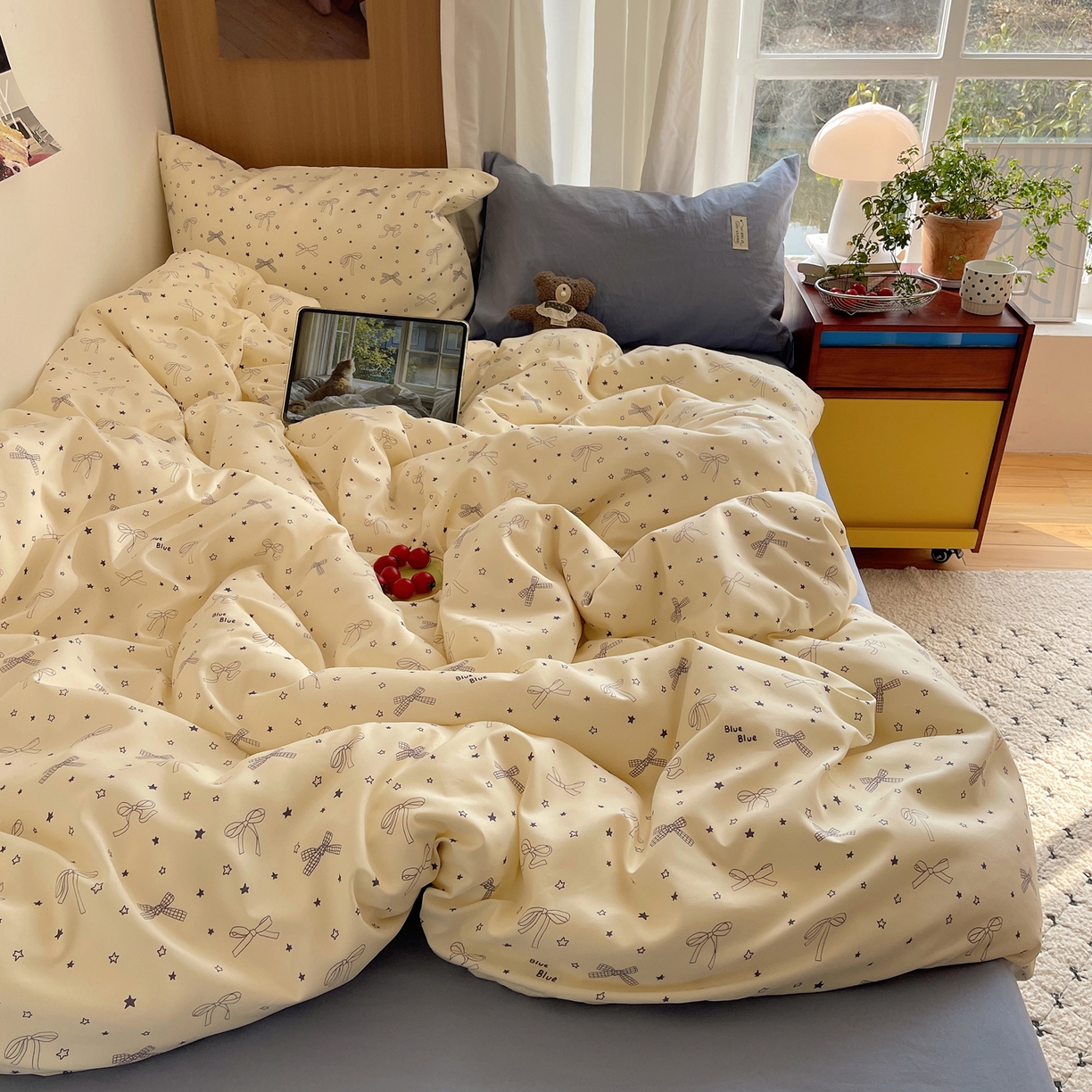 91家纺网 家纺一手货源 找家纺 轻奢坊 2026新款水洗棉可露丽撞色四件套 可露丽结