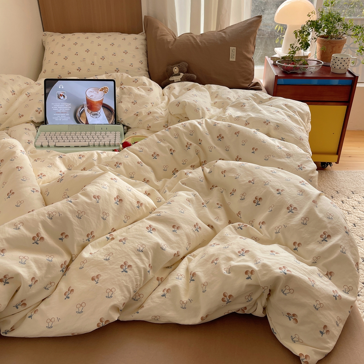 91家纺网 家纺一手货源 找家纺 轻奢坊 2026新款水洗棉可露丽撞色四件套 可露丽樱