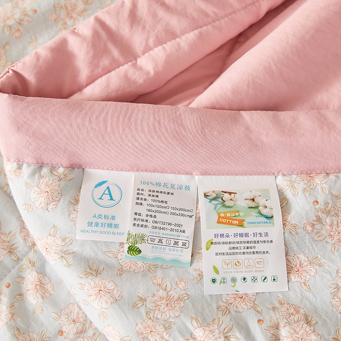 91家纺网 家纺一手货源 找家纺 海洋家纺 2026新款100%新疆棉花印花夏被亲肤仿棉夏凉被纯手包边空调被薄被子 清雅 兰