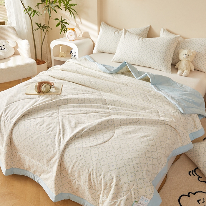 91家纺网 家纺一手货源 找家纺 海洋家纺 2026新款100%新疆棉花印花夏被亲肤仿棉夏凉被纯手包边空调被薄被子 素颜