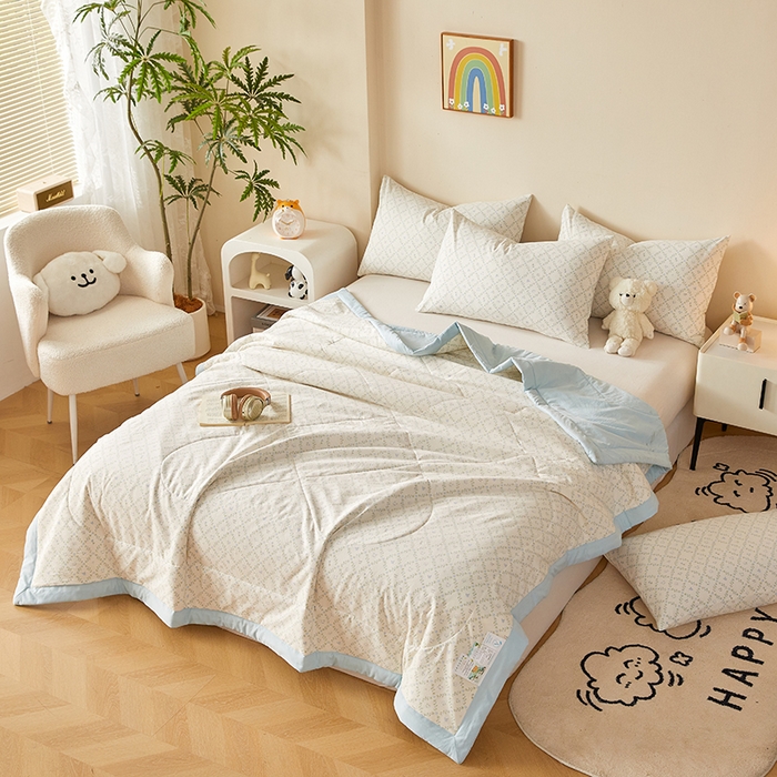 91家纺网 家纺一手货源 找家纺 海洋家纺 2026新款100%新疆棉花印花夏被亲肤仿棉夏凉被纯手包边空调被薄被子 素颜