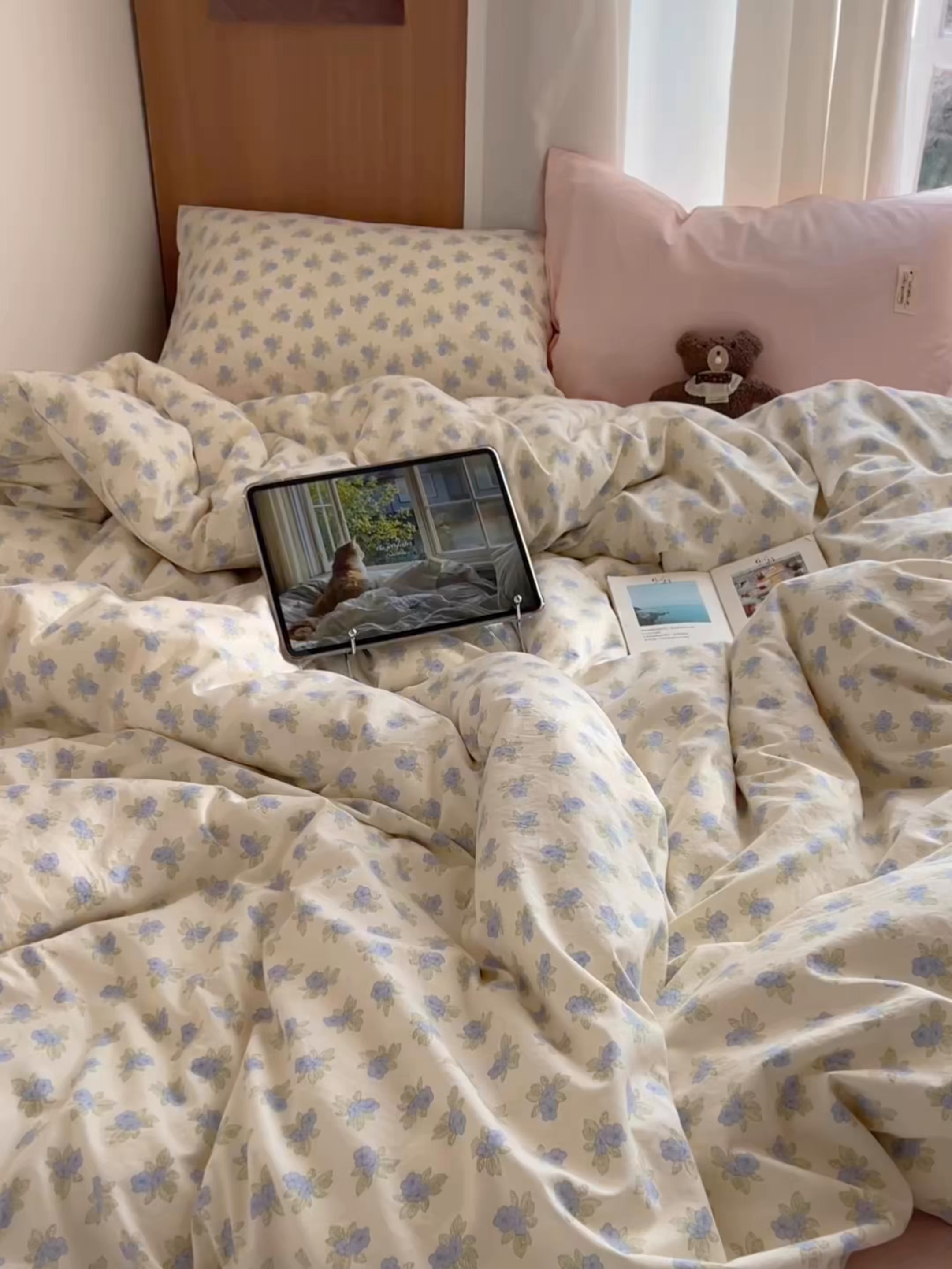 91家纺网 家纺一手货源 找家纺 轻奢坊 2026新款水洗棉可露丽撞色四件套 可露丽花