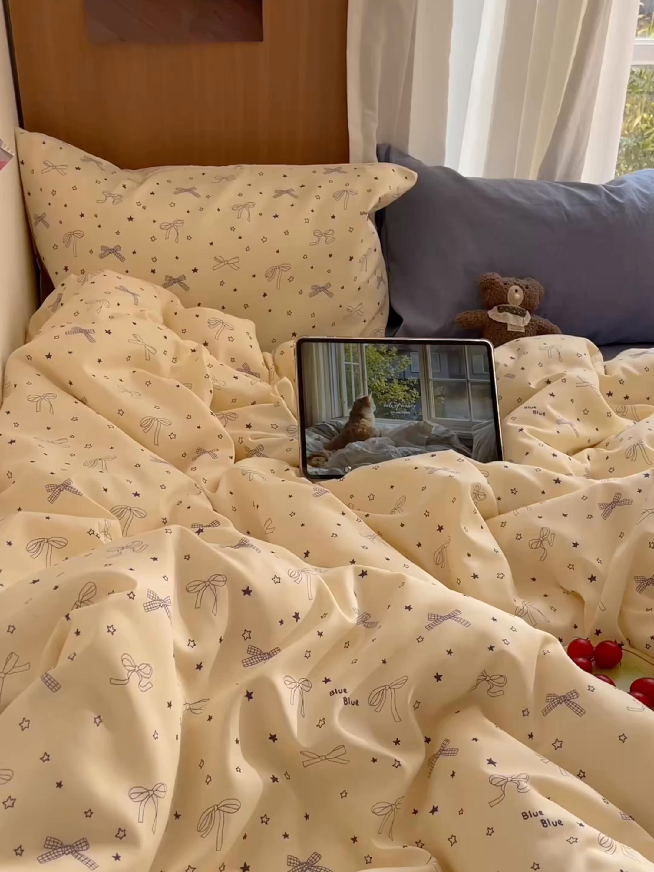 91家纺网 家纺一手货源 找家纺 轻奢坊 2026新款水洗棉可露丽撞色四件套 可露丽结