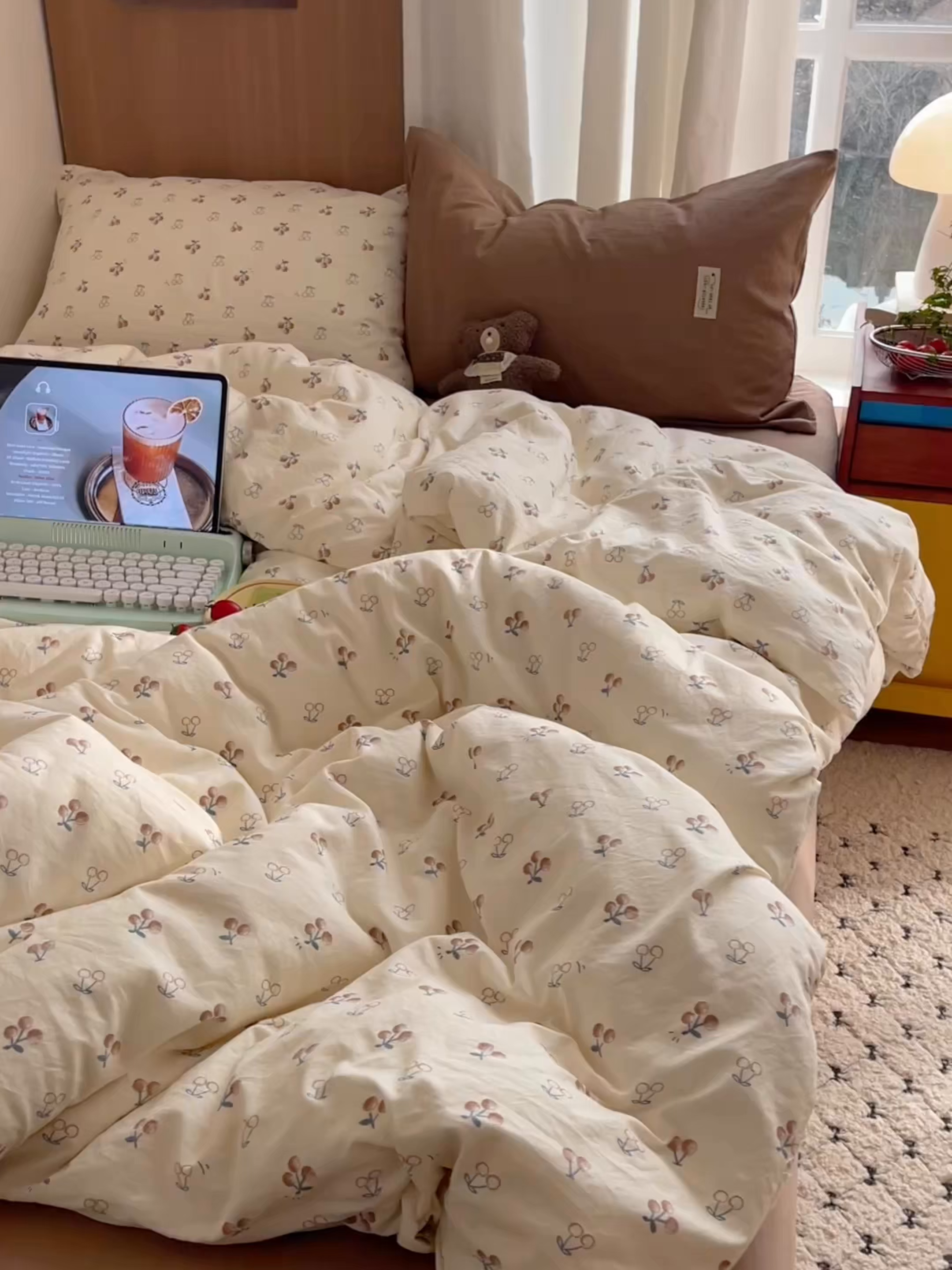 91家纺网 家纺一手货源 找家纺 轻奢坊 2026新款水洗棉可露丽撞色四件套 可露丽樱