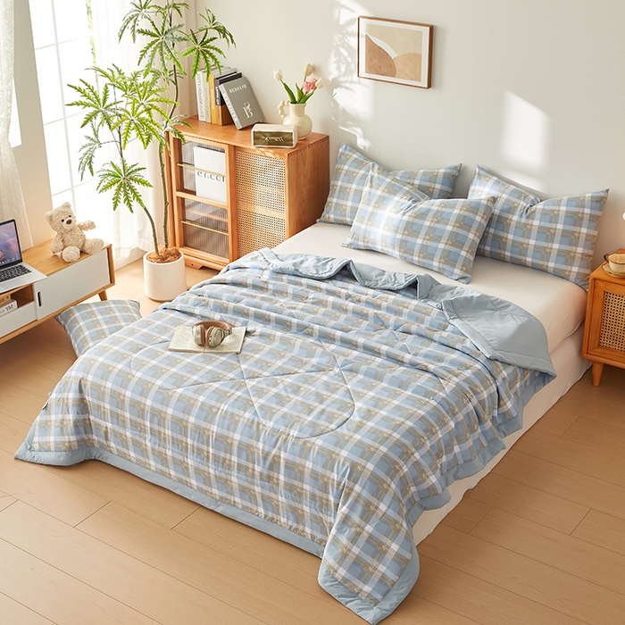 91家纺网 家纺一手货源 找家纺 海洋家纺 2026新款100%新疆棉花印花夏被亲肤仿棉夏凉被纯手包边空调被薄被子 左岸 蓝