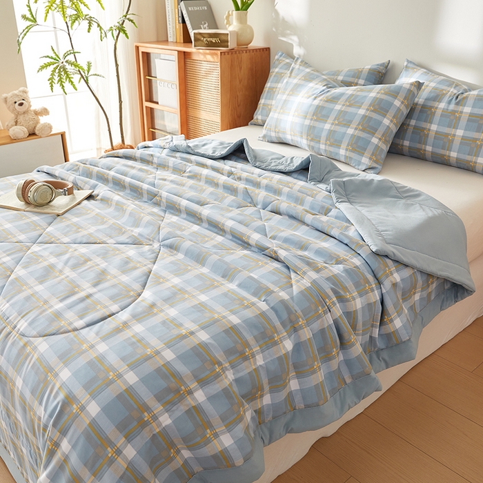 91家纺网 家纺一手货源 找家纺 海洋家纺 2026新款100%新疆棉花印花夏被亲肤仿棉夏凉被纯手包边空调被薄被子 左岸 蓝