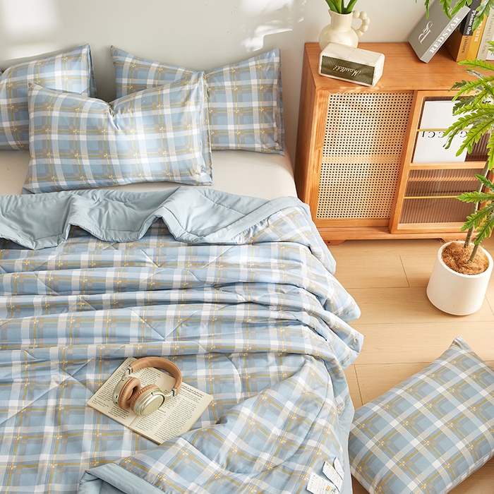 91家纺网 家纺一手货源 找家纺 海洋家纺 2026新款100%新疆棉花印花夏被亲肤仿棉夏凉被纯手包边空调被薄被子 左岸 蓝