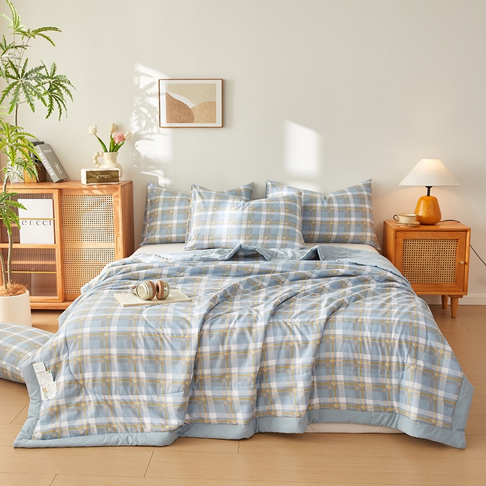 91家纺网 家纺一手货源 找家纺 海洋家纺 2026新款100%新疆棉花印花夏被亲肤仿棉夏凉被纯手包边空调被薄被子 左岸 蓝