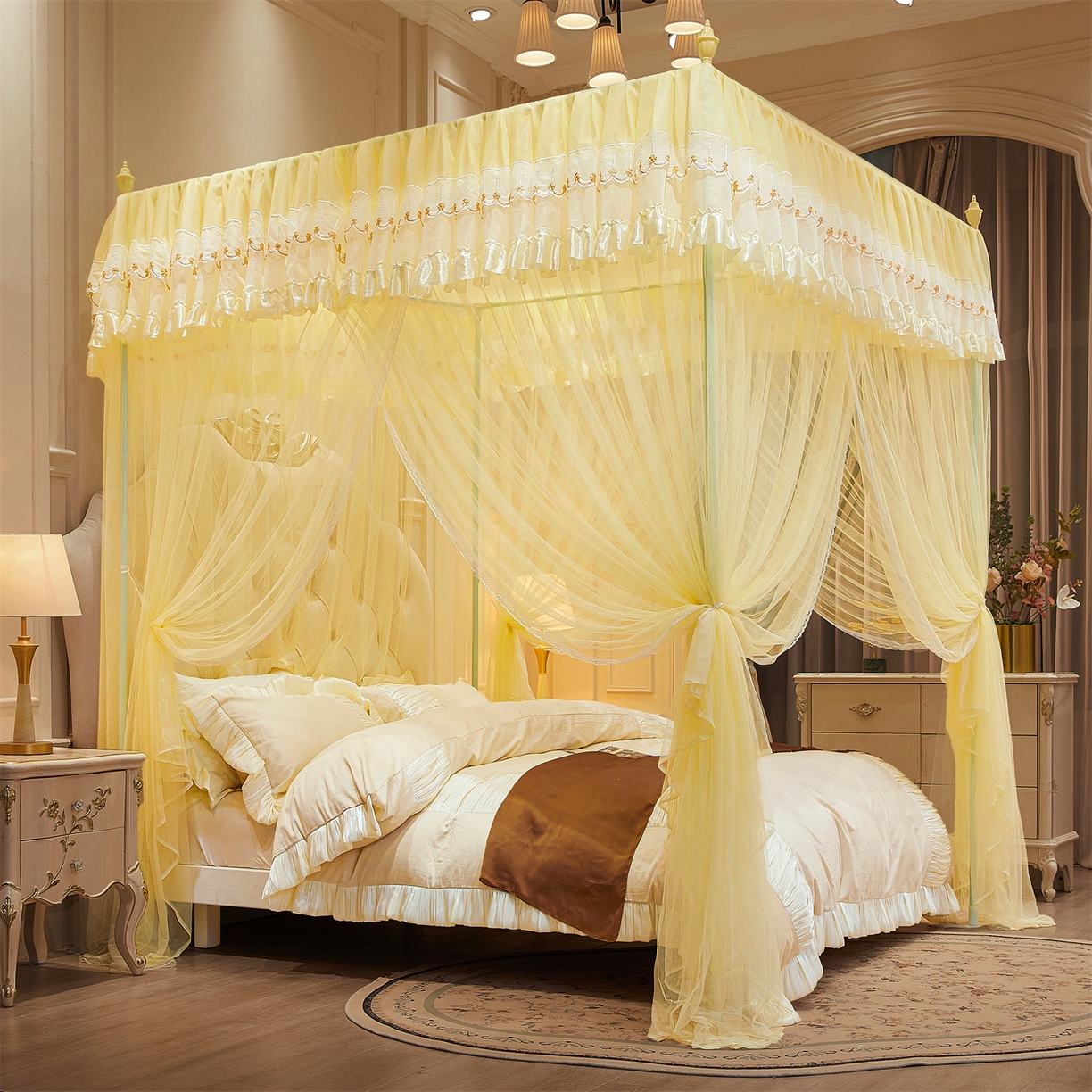 91家纺网 家纺一手货源 找家纺 （总）舞夜盛世 【欧式风情】2026新款落地三开门宫廷蚊帐