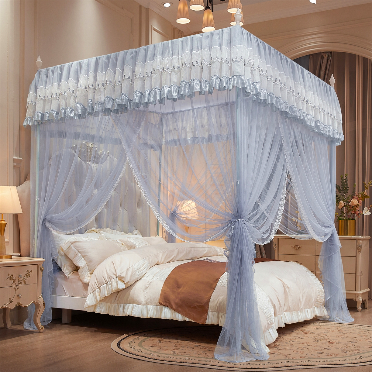 91家纺网 家纺一手货源 找家纺 （总）舞夜盛世 【欧式风情】2026新款落地三开门宫廷蚊帐