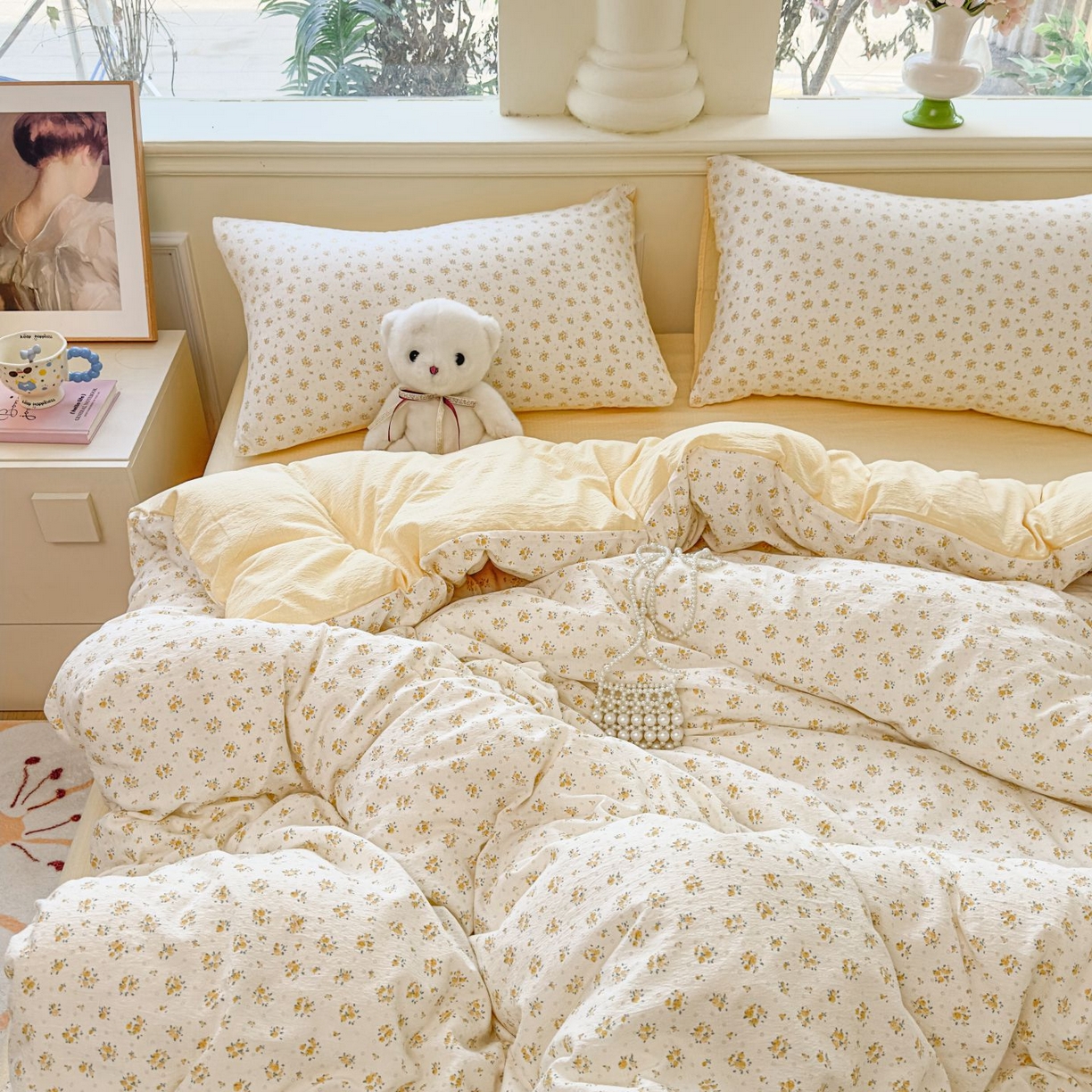 91家纺网 家纺一手货源 找家纺 （总）小蓝孩家纺 2026新款泡泡纱双层纱四件套（不缺货）