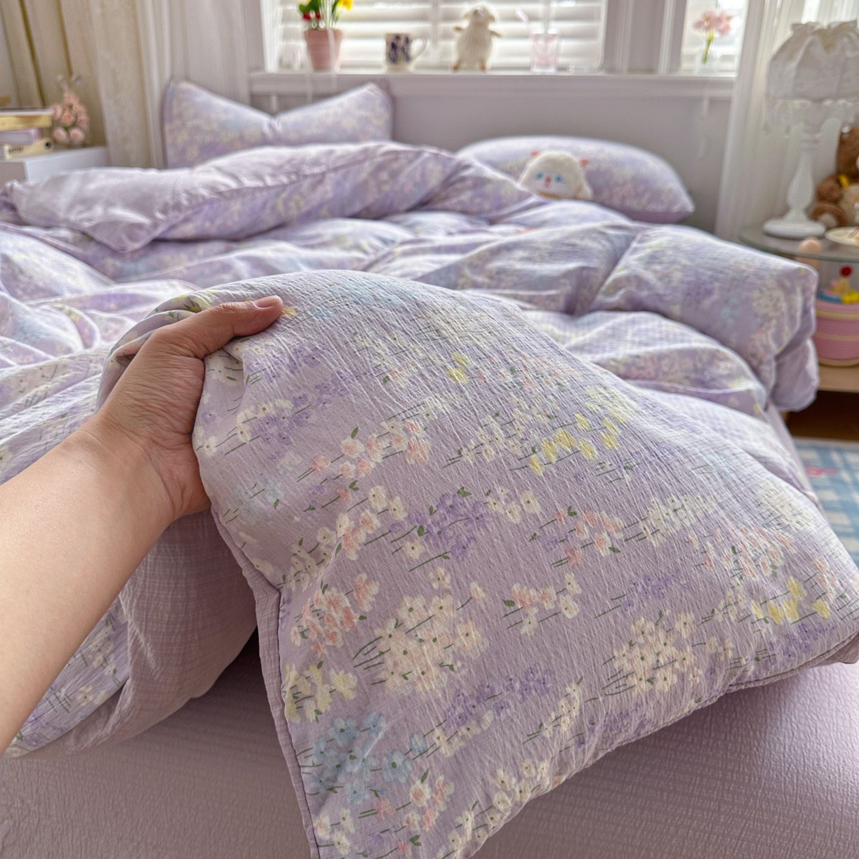 91家纺网 家纺一手货源 找家纺 （总）小蓝孩家纺 2026新款泡泡纱双层纱四件套（不缺货）