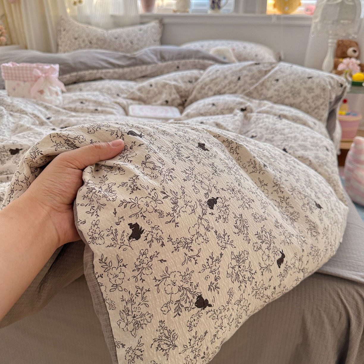 91家纺网 家纺一手货源 找家纺 （总）小蓝孩家纺 2026新款泡泡纱双层纱四件套（不缺货）