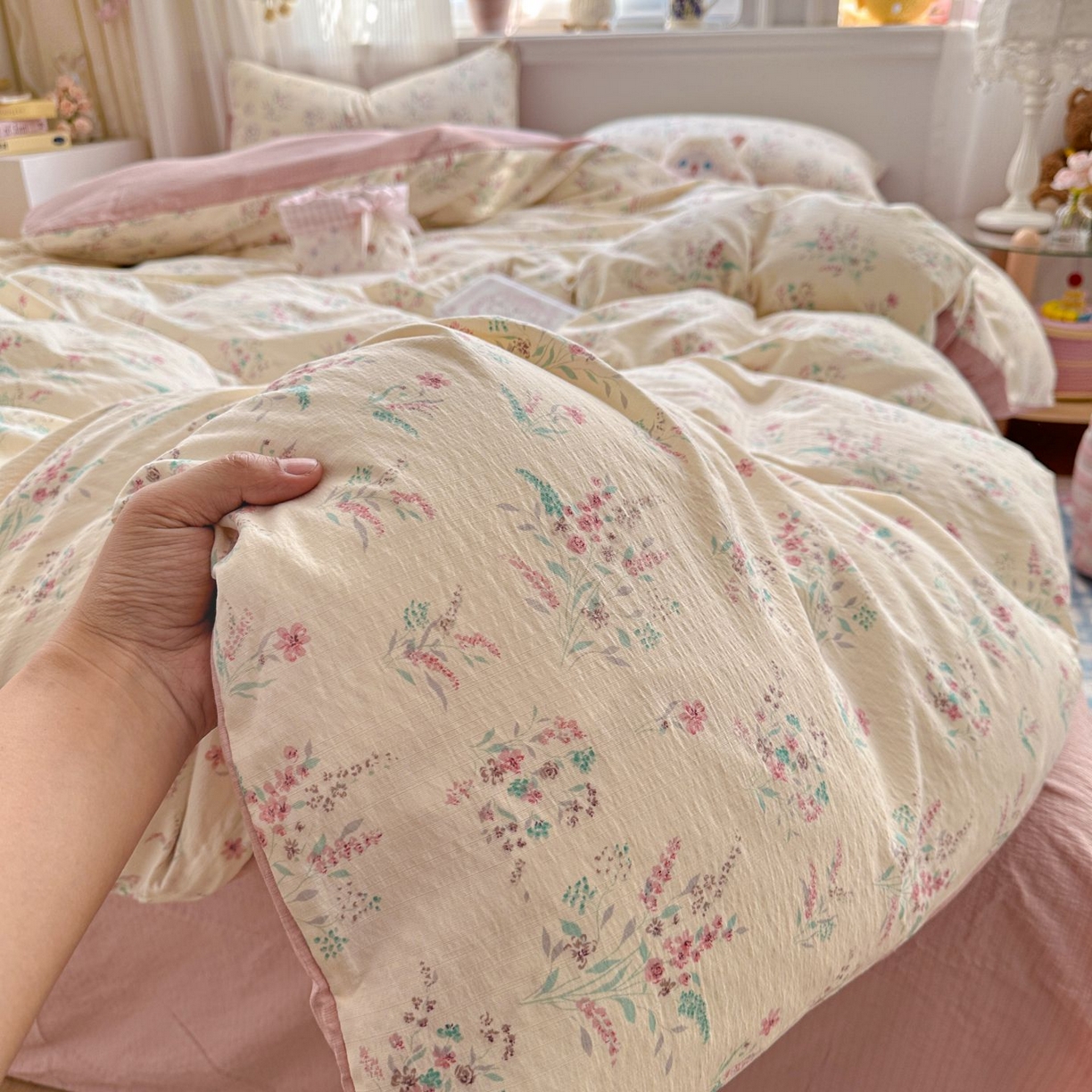 小蓝孩家纺 2026新款泡泡纱双层纱四件套（不缺货） 奶昔甜糕