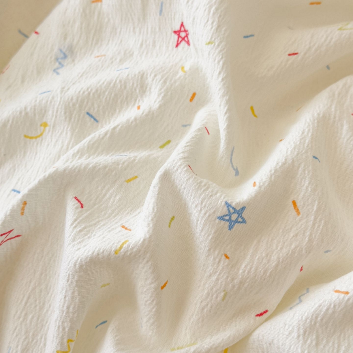 91家纺网 家纺一手货源 找家纺 小蓝孩家纺 2026新款泡泡纱双层纱四件套（不缺货） 奶酪星星