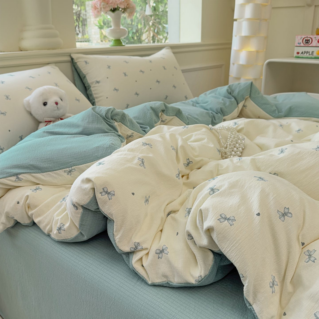 91家纺网 家纺一手货源 找家纺 小蓝孩家纺 2026新款泡泡纱双层纱四件套（不缺货） 夏天