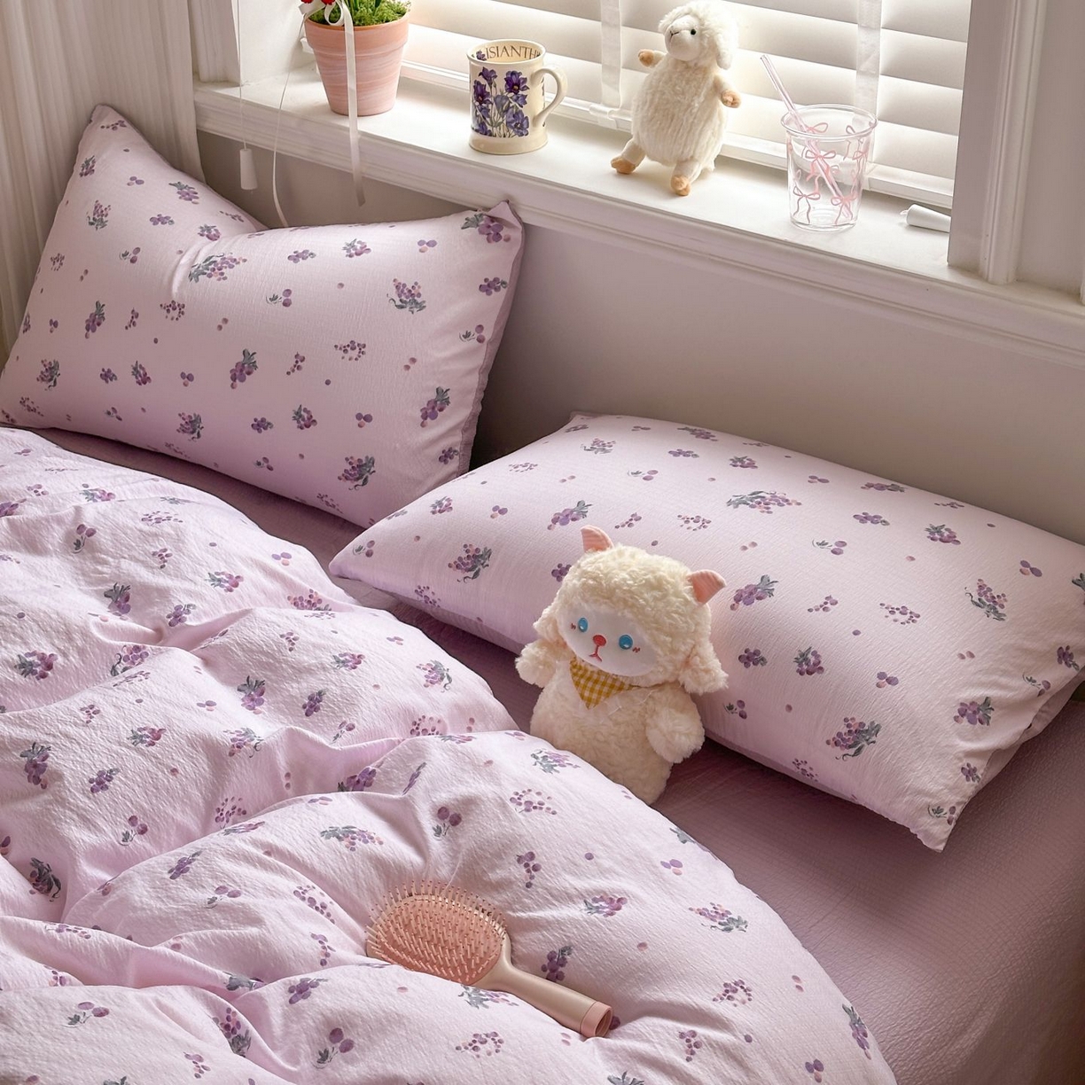 91家纺网 家纺一手货源 找家纺 小蓝孩家纺 2026新款泡泡纱双层纱四件套（不缺货） 葡萄七分甜