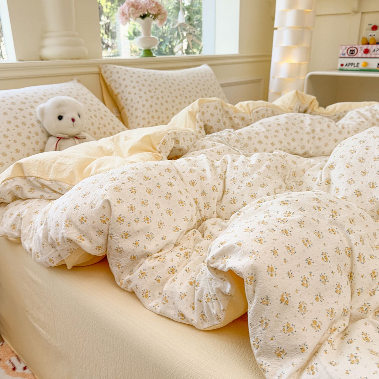 91家纺网 家纺一手货源 找家纺 小蓝孩家纺 2026新款泡泡纱双层纱四件套（不缺货） 雏菊