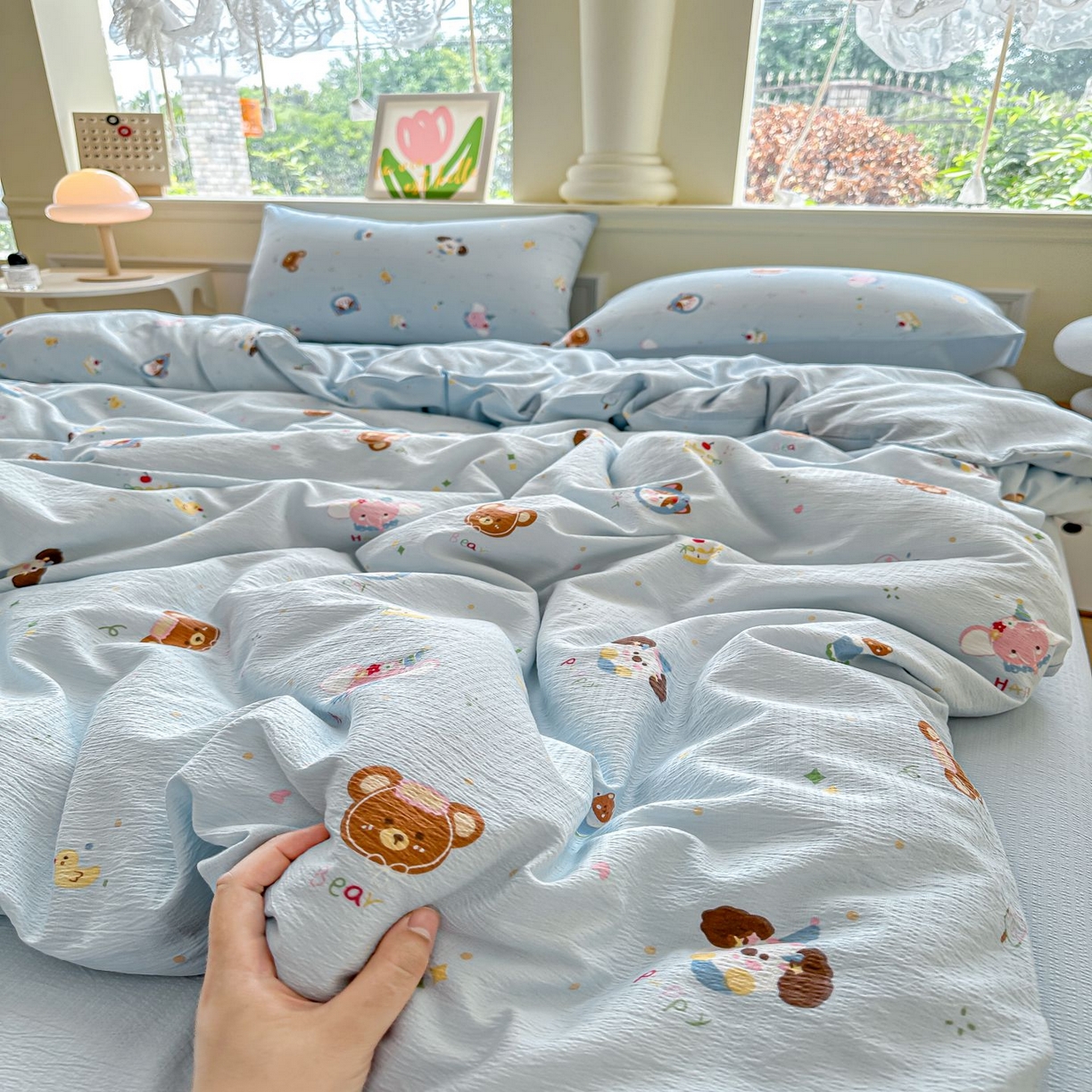 91家纺网 家纺一手货源 找家纺 小蓝孩家纺 2026新款泡泡纱双层纱四件套（不缺货） 奇妙小狗,奇妙小狗