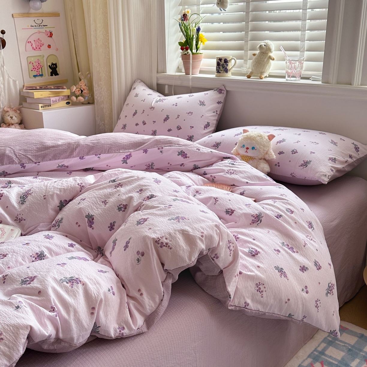 91家纺网 家纺一手货源 找家纺 小蓝孩家纺 2026新款泡泡纱双层纱四件套（不缺货） 葡萄七分甜