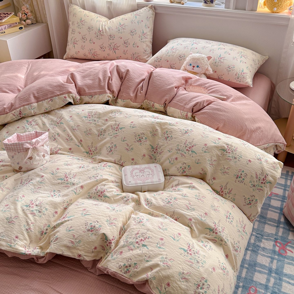 91家纺网 家纺一手货源 找家纺 小蓝孩家纺 2026新款泡泡纱双层纱四件套（不缺货） 奶昔甜糕