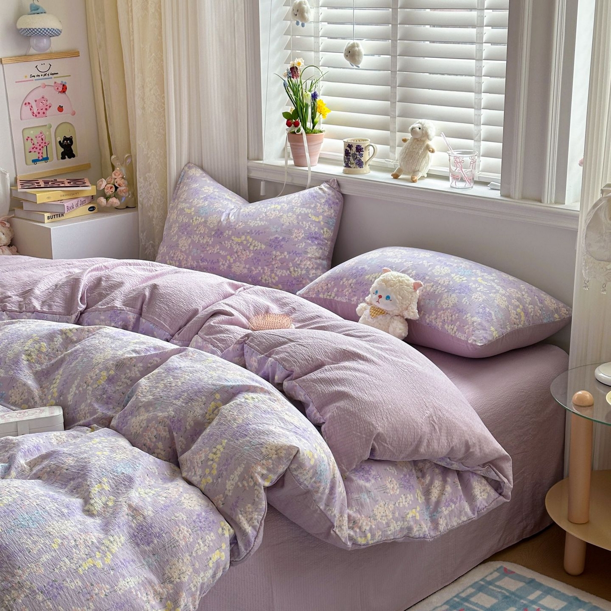 91家纺网 家纺一手货源 找家纺 小蓝孩家纺 2026新款泡泡纱双层纱四件套（不缺货） 薰衣草