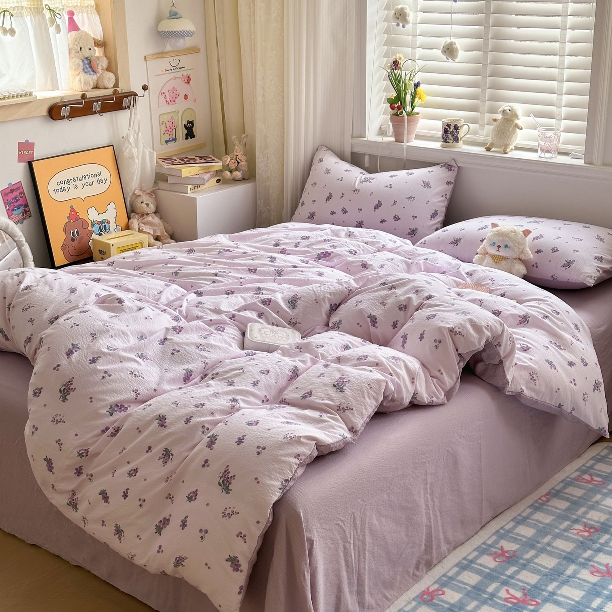 91家纺网 家纺一手货源 找家纺 小蓝孩家纺 2026新款泡泡纱双层纱四件套（不缺货） 葡萄七分甜