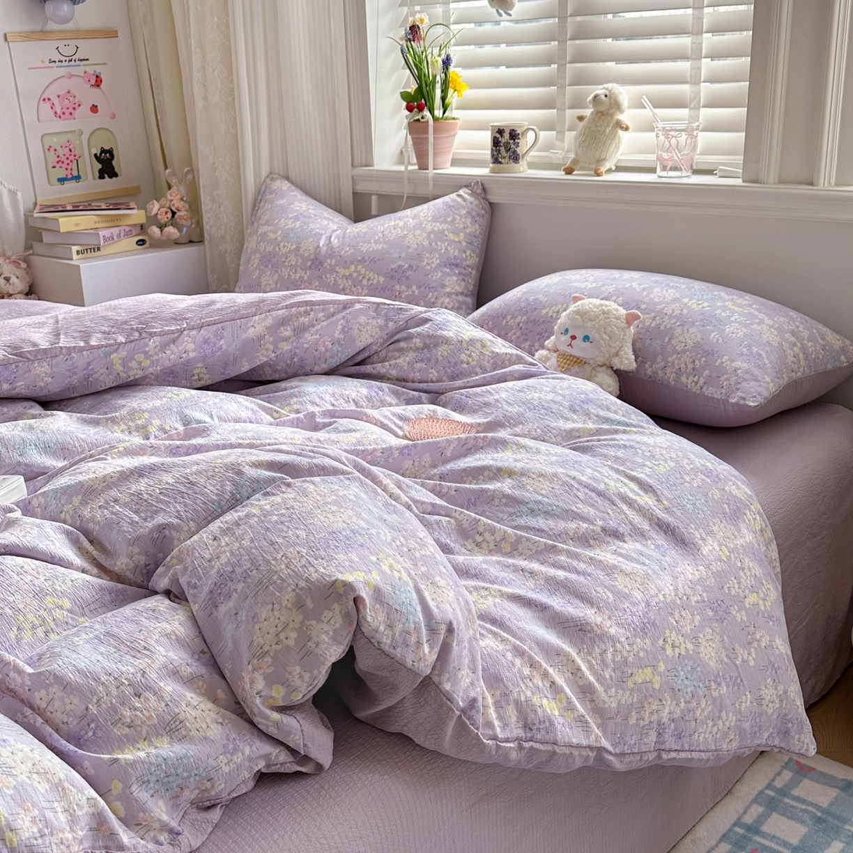 91家纺网 家纺一手货源 找家纺 小蓝孩家纺 2026新款泡泡纱双层纱四件套（不缺货） 薰衣草