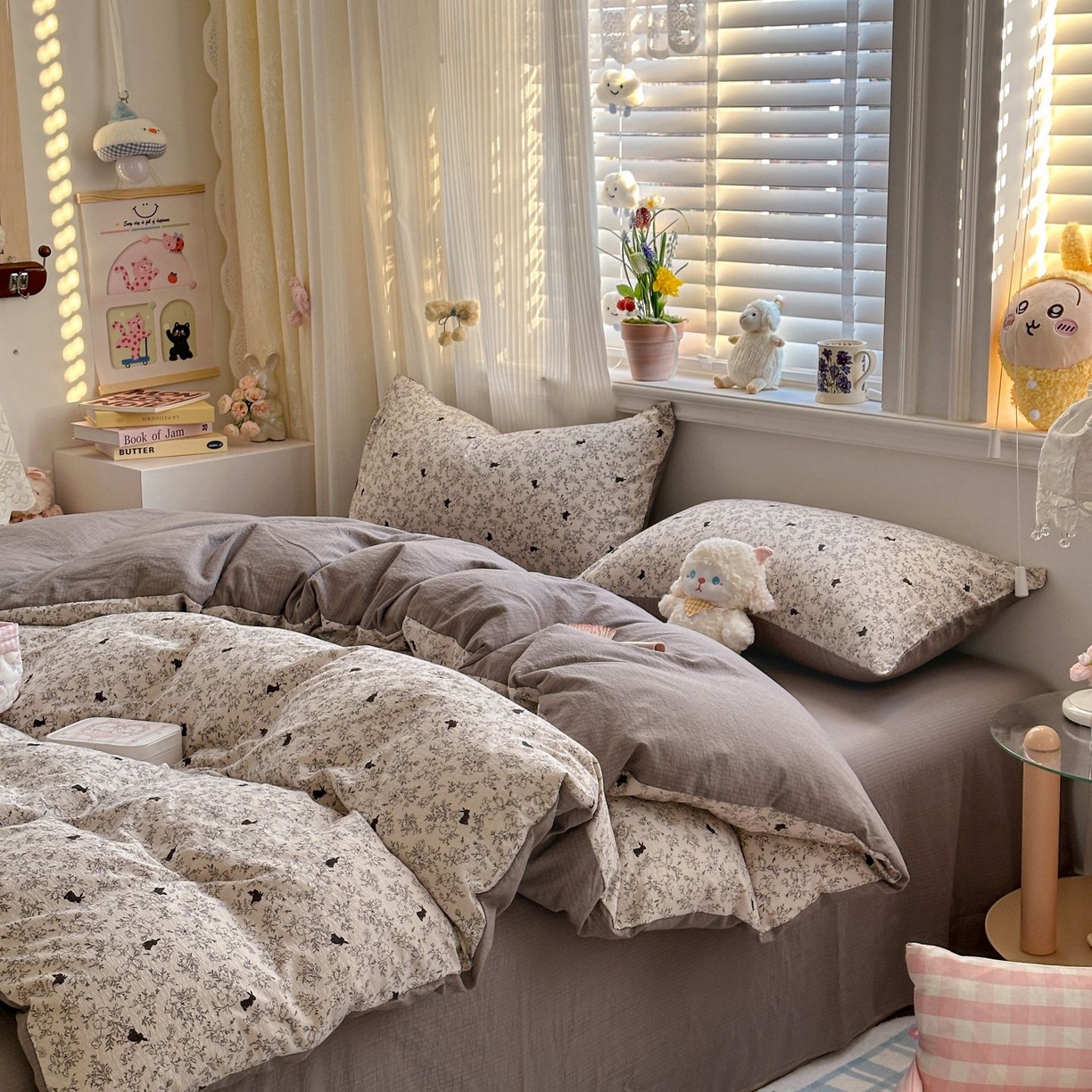 91家纺网 家纺一手货源 找家纺 小蓝孩家纺 2026新款泡泡纱双层纱四件套（不缺货） 兔与晚风