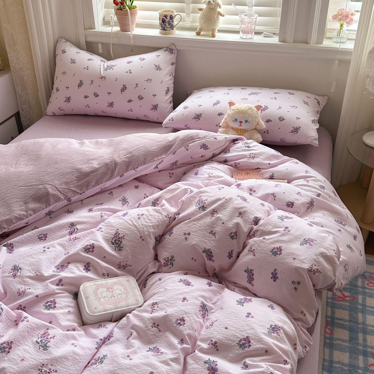 91家纺网 家纺一手货源 找家纺 小蓝孩家纺 2026新款泡泡纱双层纱四件套（不缺货） 葡萄七分甜