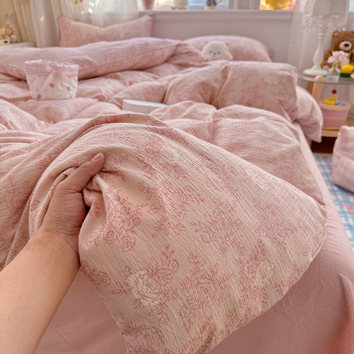 小蓝孩家纺 2026新款泡泡纱双层纱四件套（不缺货） 知秋