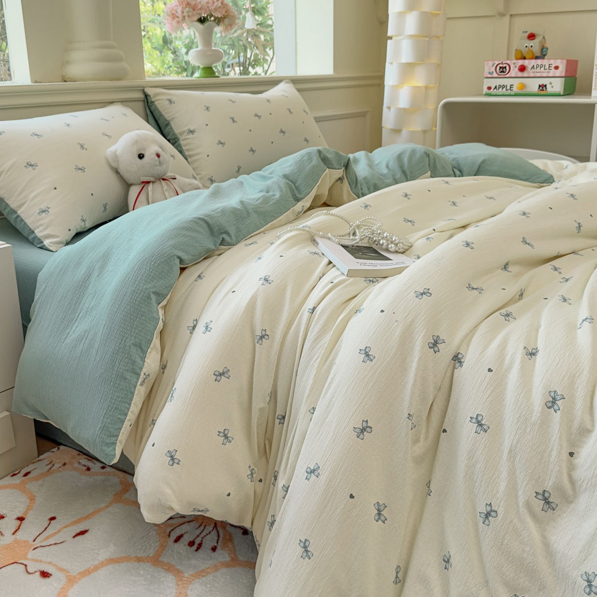 91家纺网 家纺一手货源 找家纺 小蓝孩家纺 2026新款泡泡纱双层纱四件套（不缺货） 夏天