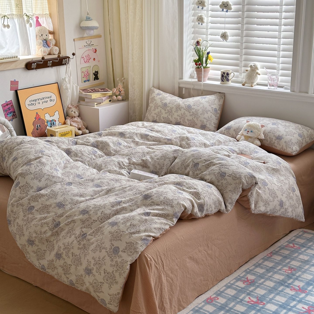 91家纺网 家纺一手货源 找家纺 小蓝孩家纺 2026新款泡泡纱双层纱四件套（不缺货） 欧若拉