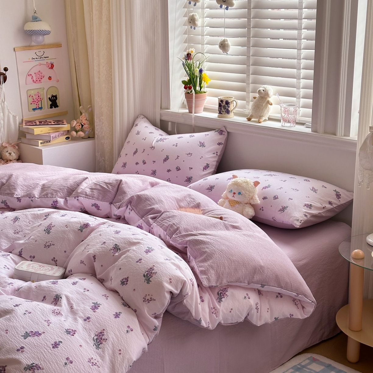 91家纺网 家纺一手货源 找家纺 小蓝孩家纺 2026新款泡泡纱双层纱四件套（不缺货） 葡萄七分甜